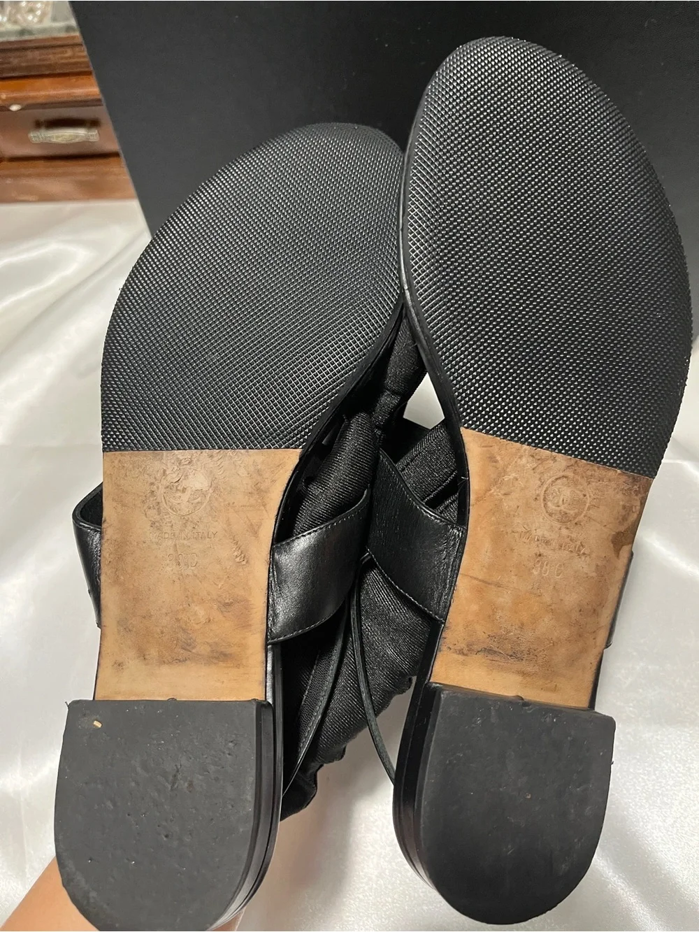 CHANEL Black Leather Thong Sandals with CC Medallion